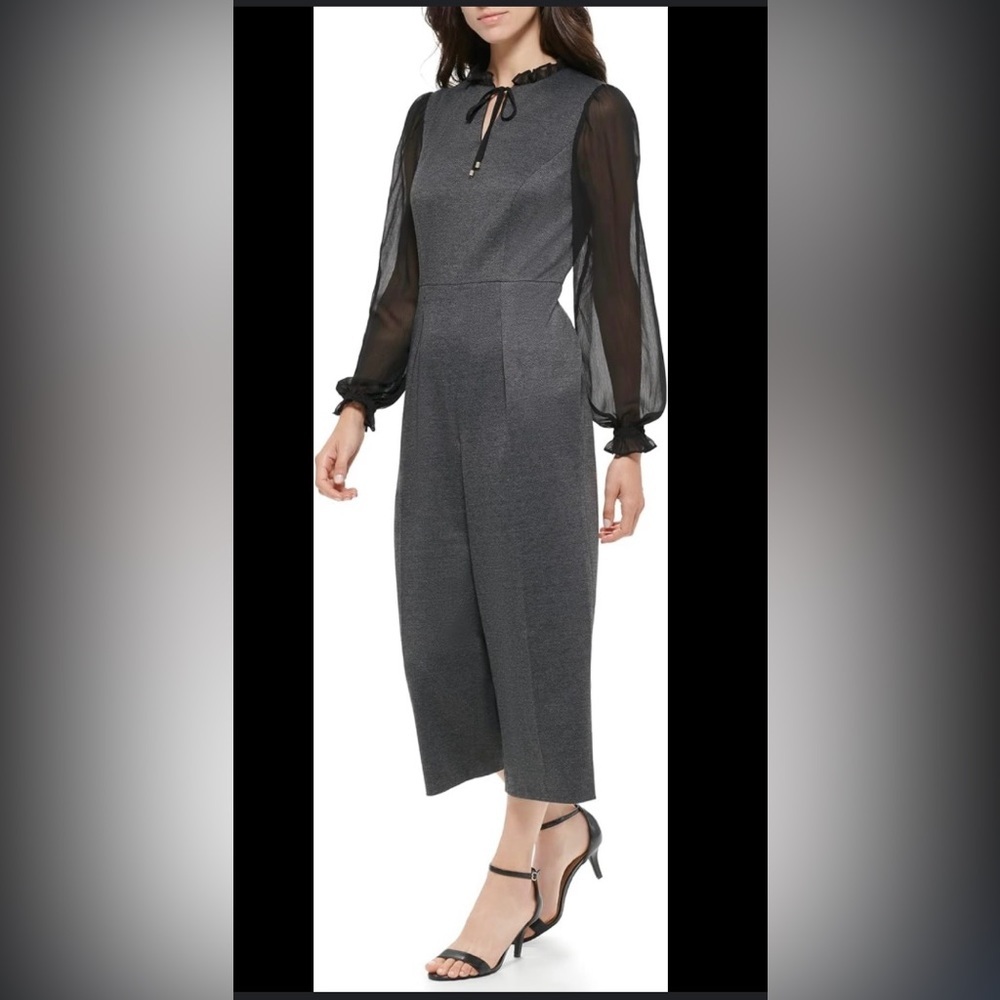 New Dark Grey Tommy Hilfiger wide leg Pant Jumpsuit Women's 16 Plus Sheer Casual